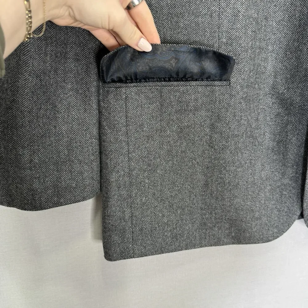 Lauren Ralph Lauren‎ Herringbone Blazer Mens 46R Wool Cashmere Gray Old Money